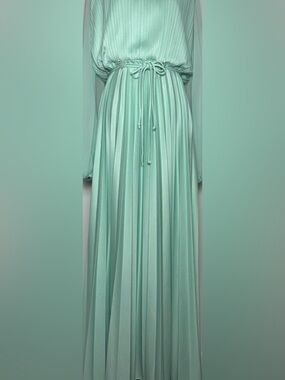 Vintage 70s Seafoam Pleated Grecian Maxi Dress Ethereal Balloon Sleeve M